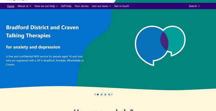 A screenshot of the Bradford District and Craven Talking Therapies website